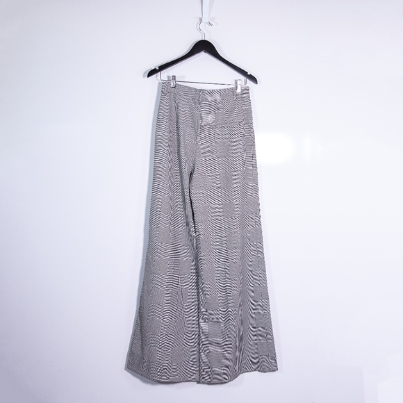 Zara Woman Mid Rise Wide Leg Micro Houndstooth Check Print Trouser Pants Small - Picture 4 of 4